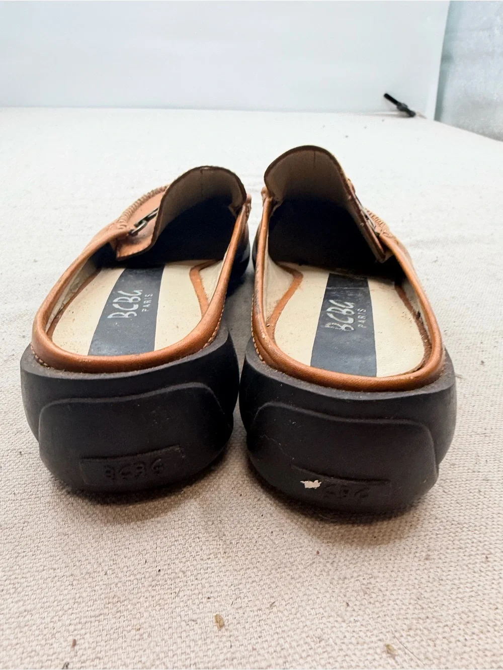 BCBG Paris Brown Leather Slip-On Loafers with Metal Bit